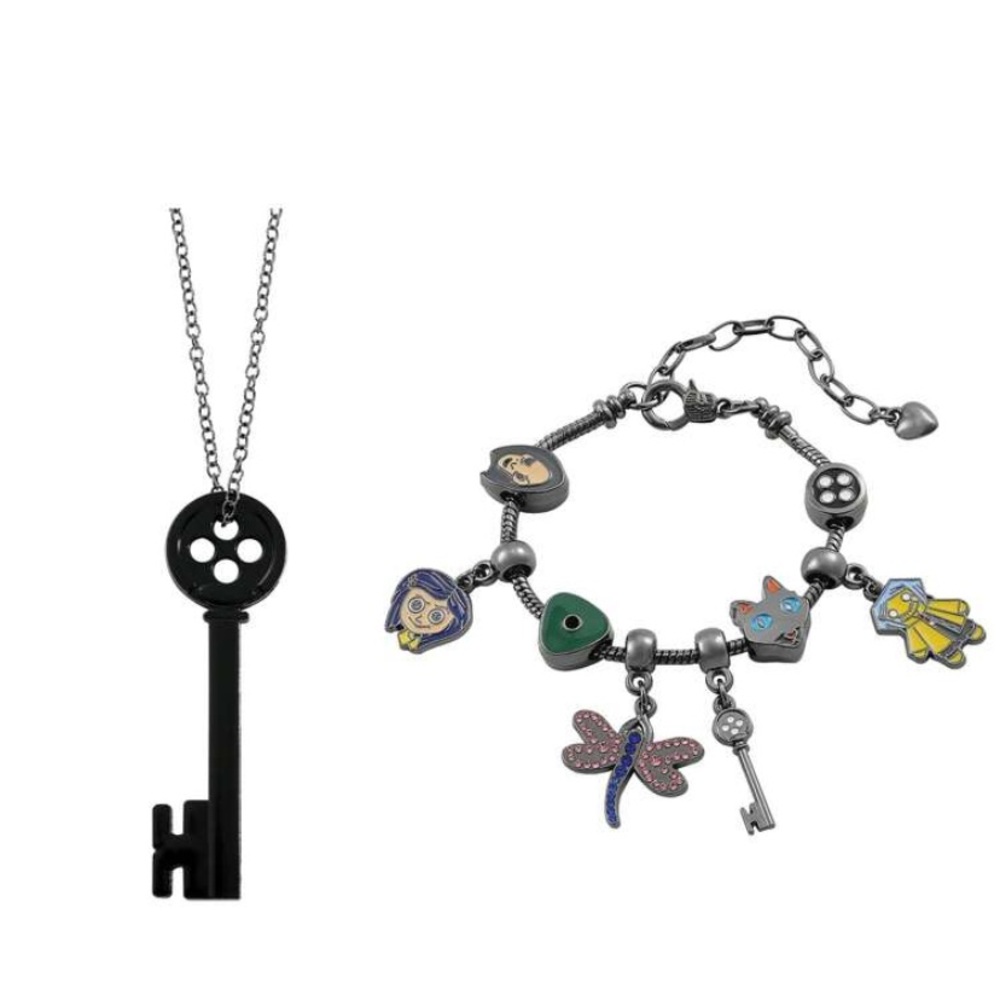 Black Key Necklace and Charm Bracelet Set for Men's & Women's